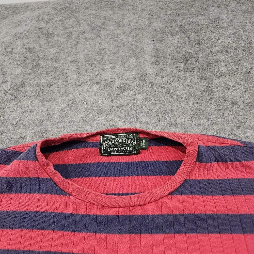 VTG Polo Country Ralph Lauren Mens XL 100% Cotton Stripe Knit T Shirt Sweater‎